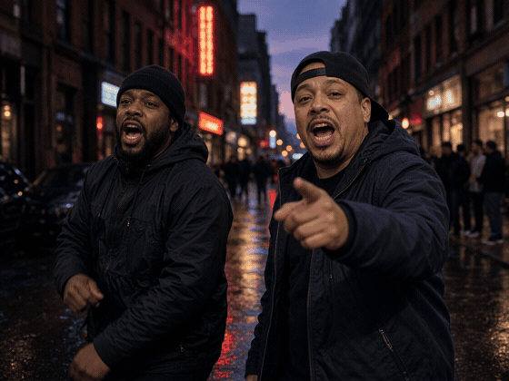 Two people rapping on a street.